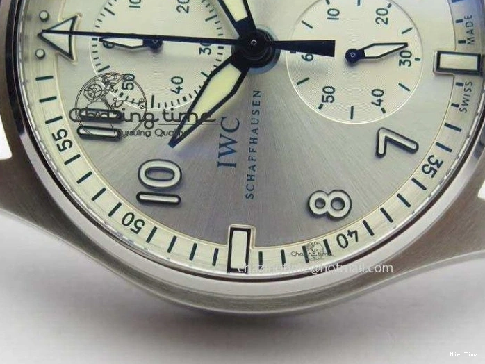 MIROTIME 1225 Pilot Chrono SS IW387809 ZF 1:1 Best Edition Silver Dial Blue Numbers On Blue Leather Strap A Lightweight 7263